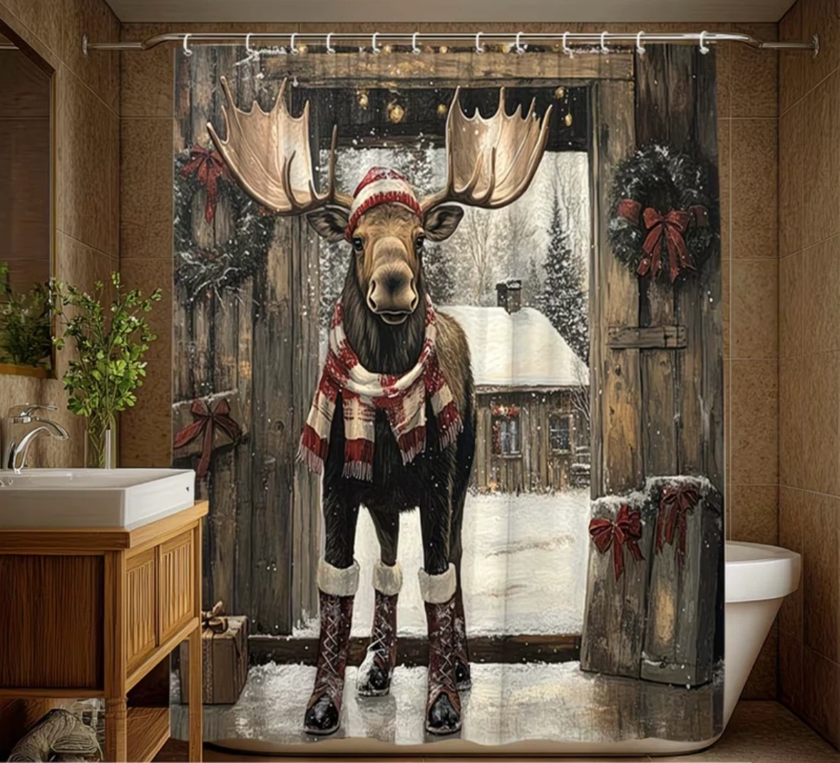 Rustic Christmas Moose Shower Curtain