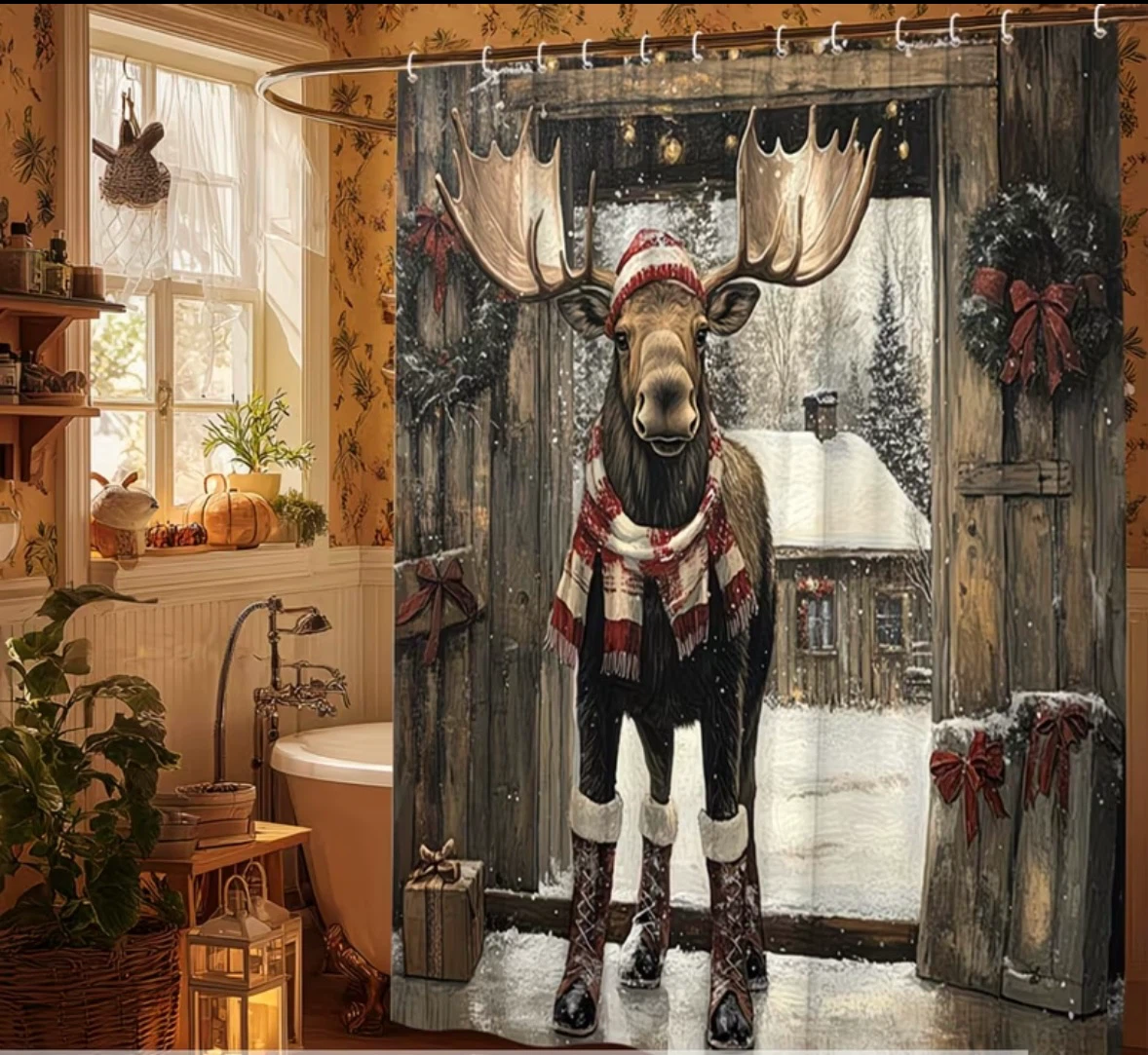 Rustic Christmas Moose Shower Curtain - photo 3