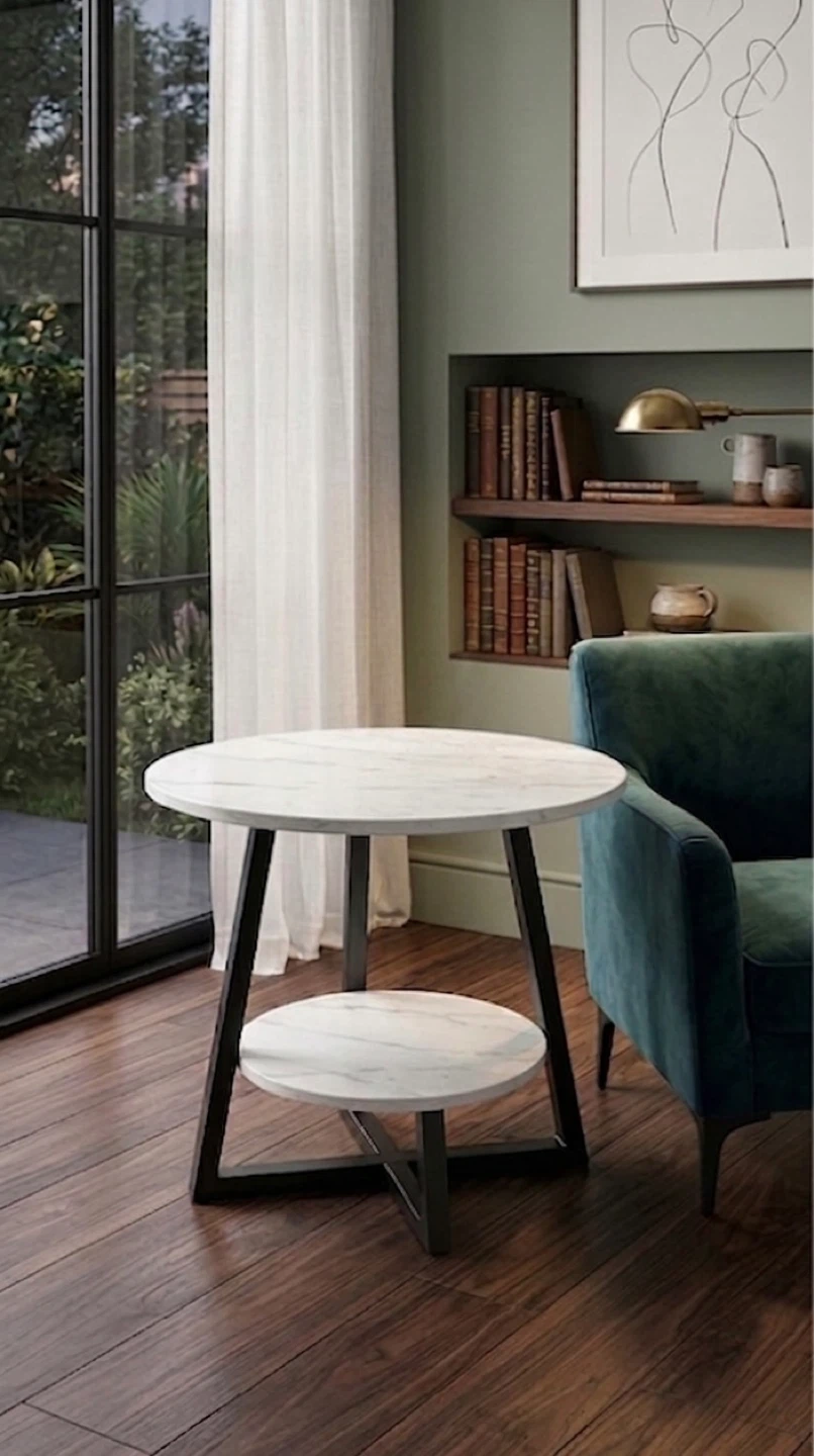 Two-Tier Faux Marble Side Table-Brand New
