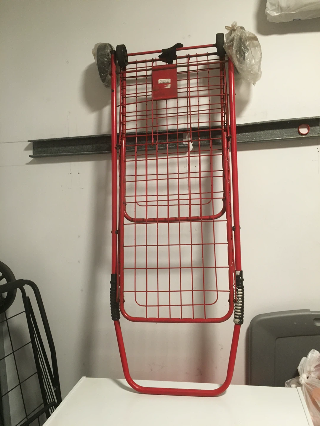 Red Metal Folding Shopping Cart