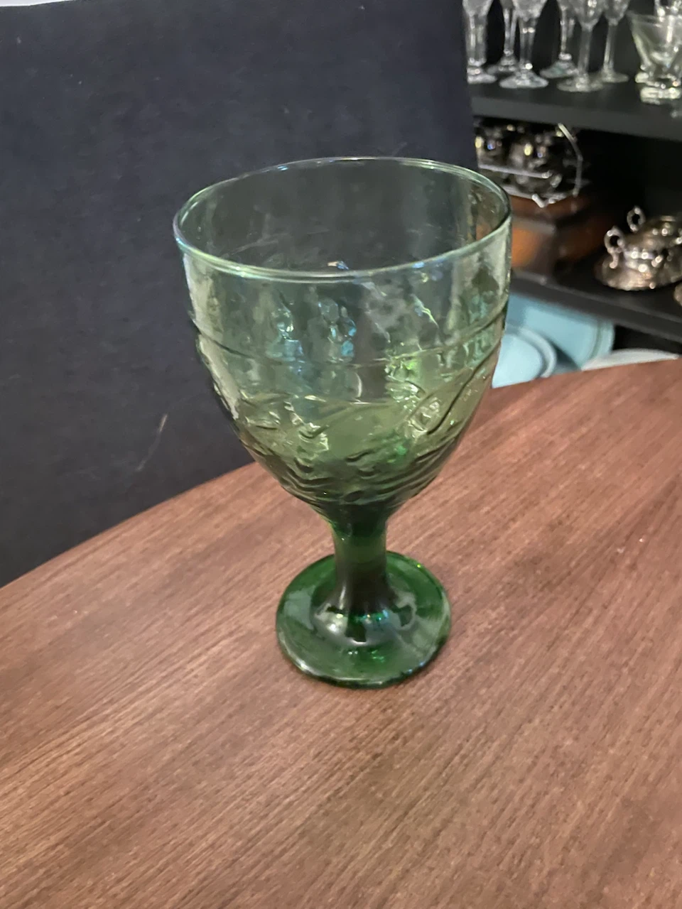 Vintage Green Embossed Goblet Glass - photo 2