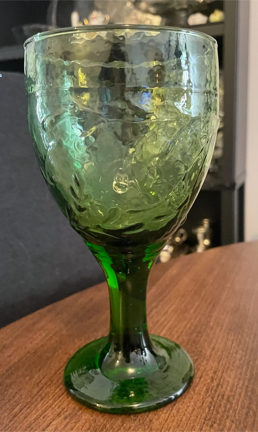 Vintage Green Embossed Goblet Glass - photo 3