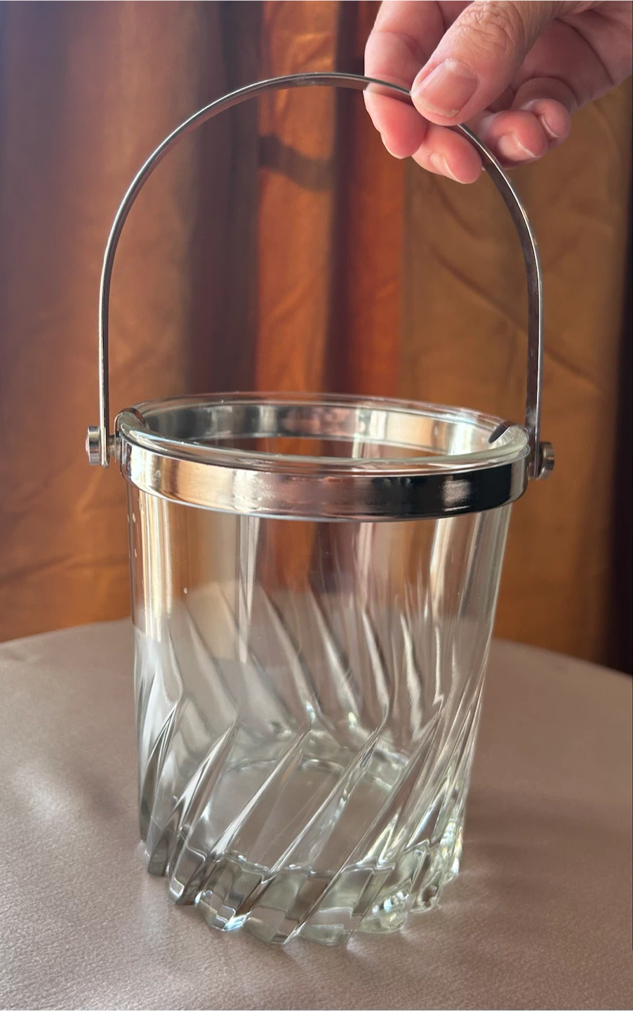Vintage Glass Ice Bucket with Silver-Tone Rim - photo 5