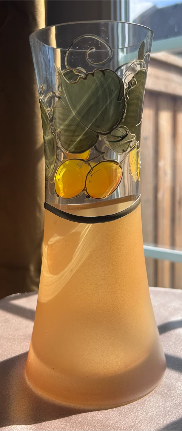 Vintage Hand-Painted Art Glass Vase - Apex Poland (Fruit Motif)