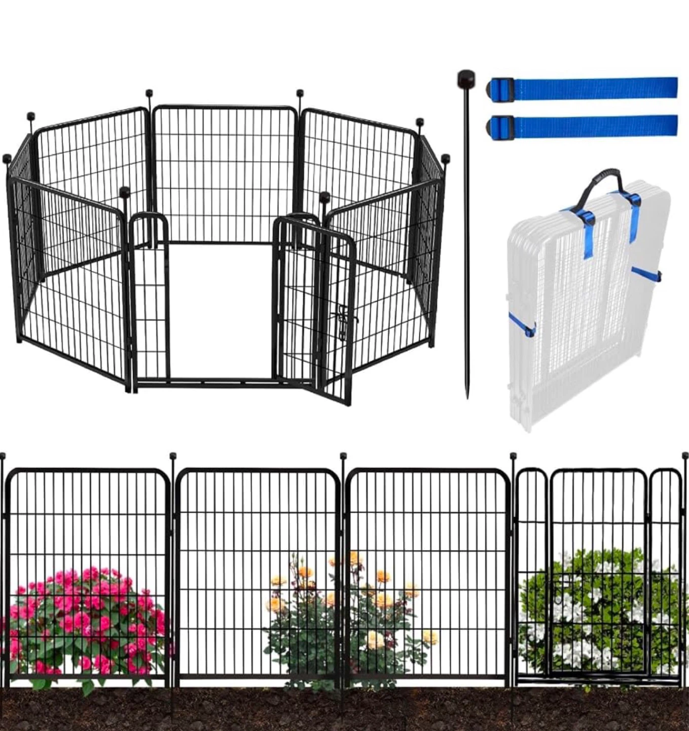 ADAVIN Tall Garden Fence with Gate - 8 Panels - BNIB