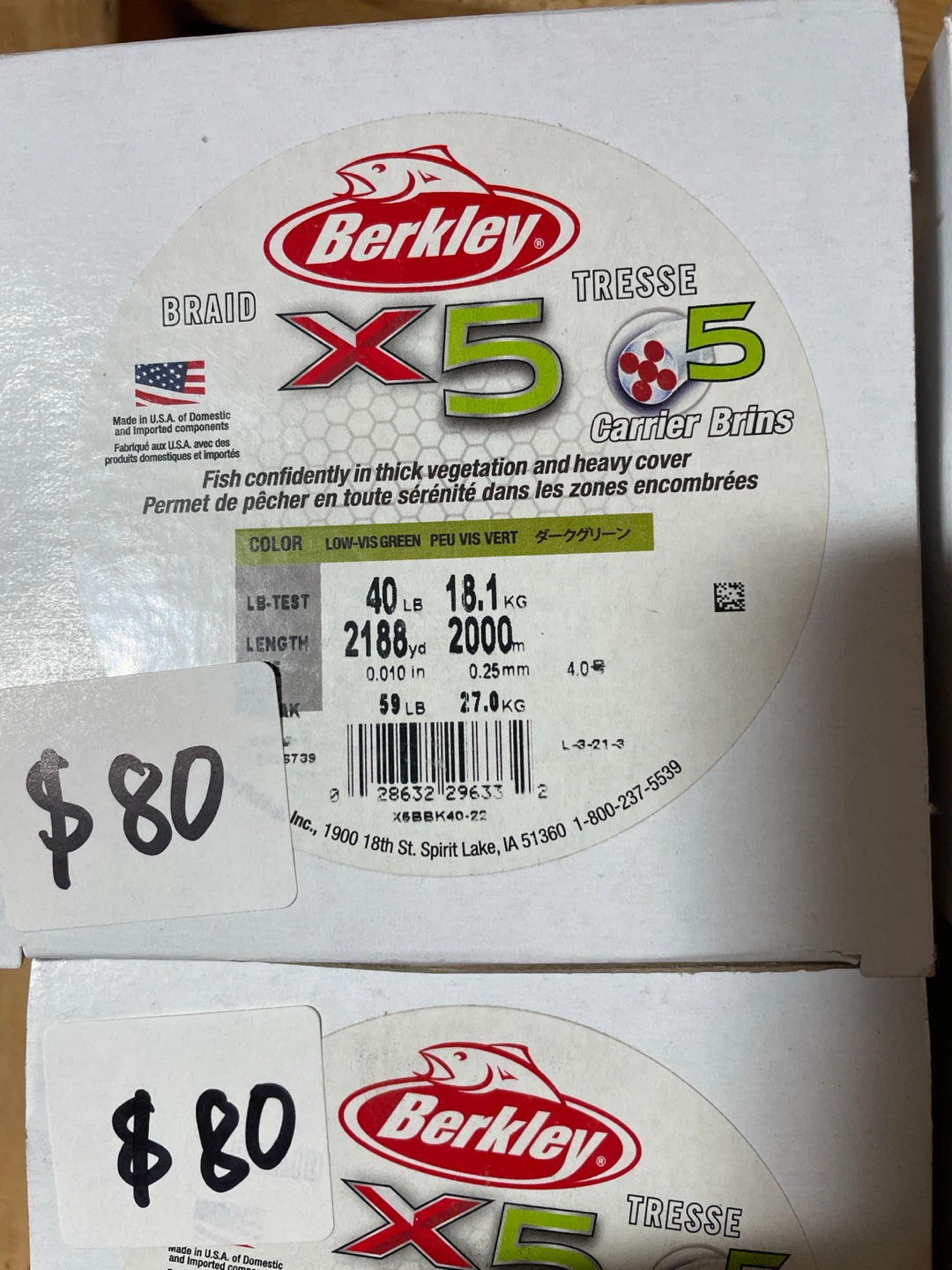 Berkley X5 Braid Fishing Line - 40 LB Low-Vis Green