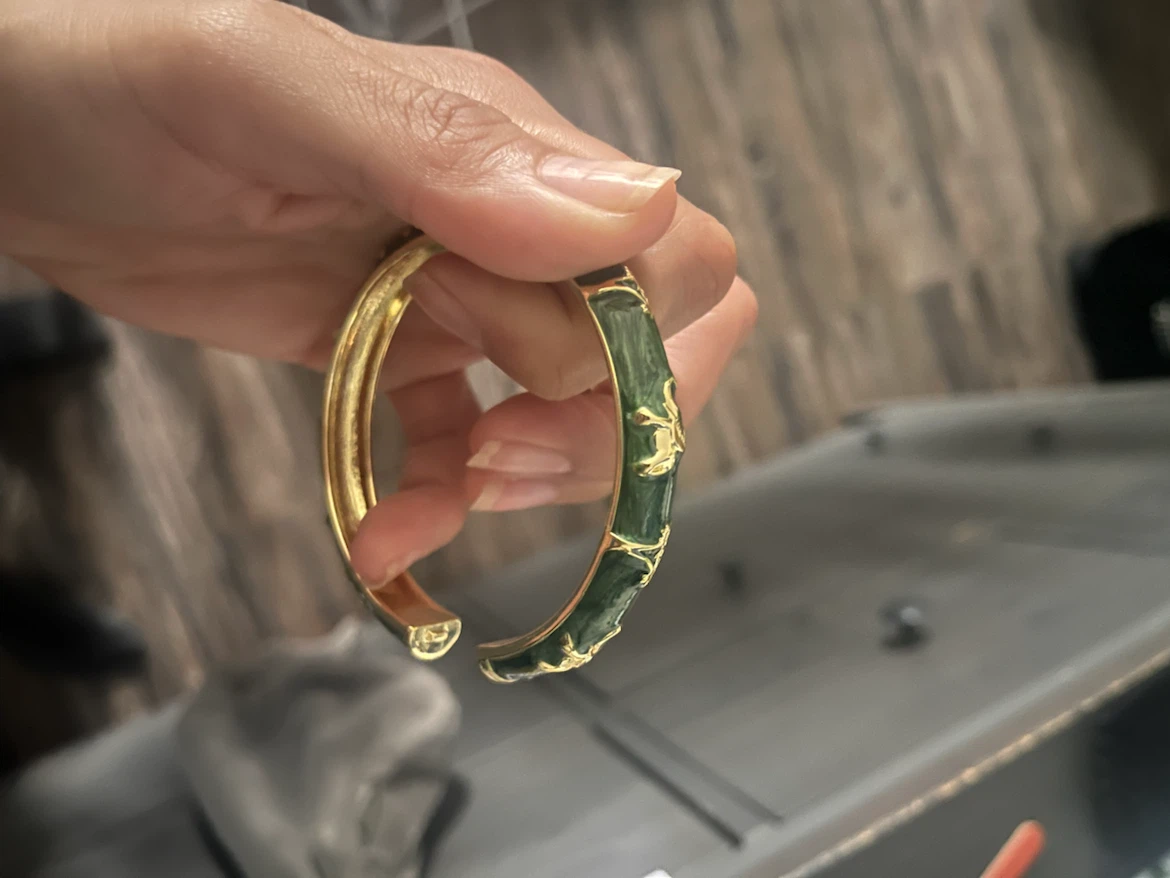 Gold Tone Green Enamel Bangle Bracelet - photo 3