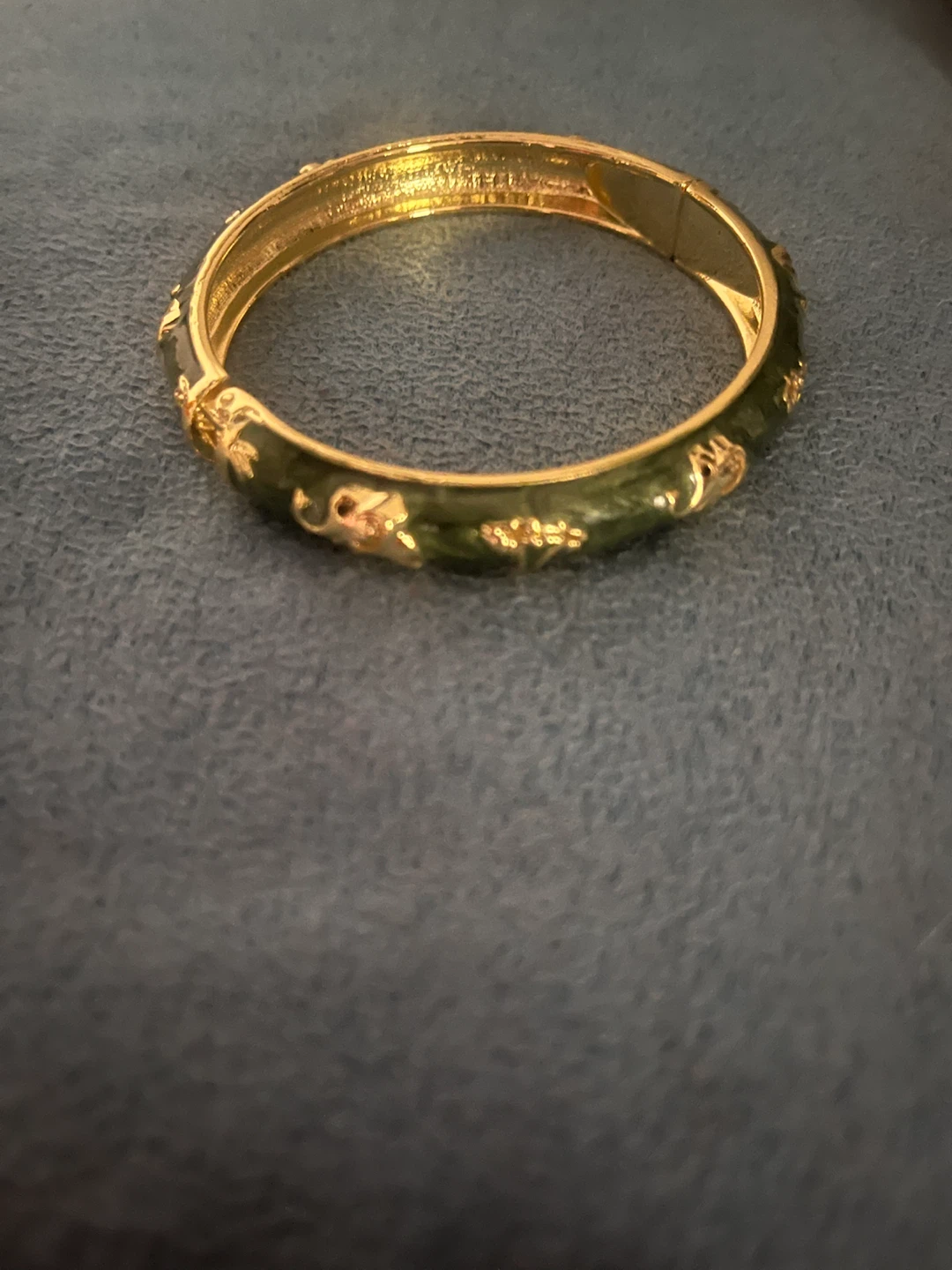Gold Tone Green Enamel Bangle Bracelet - photo 4