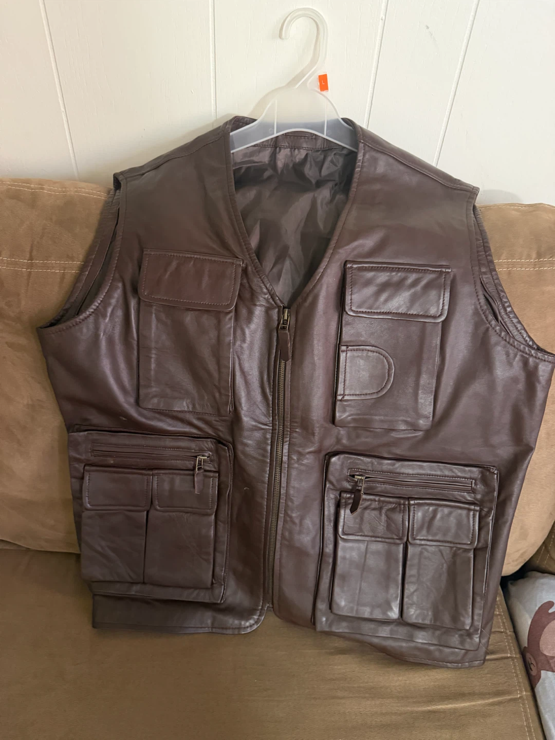 Men's Brown Leather Vest XL