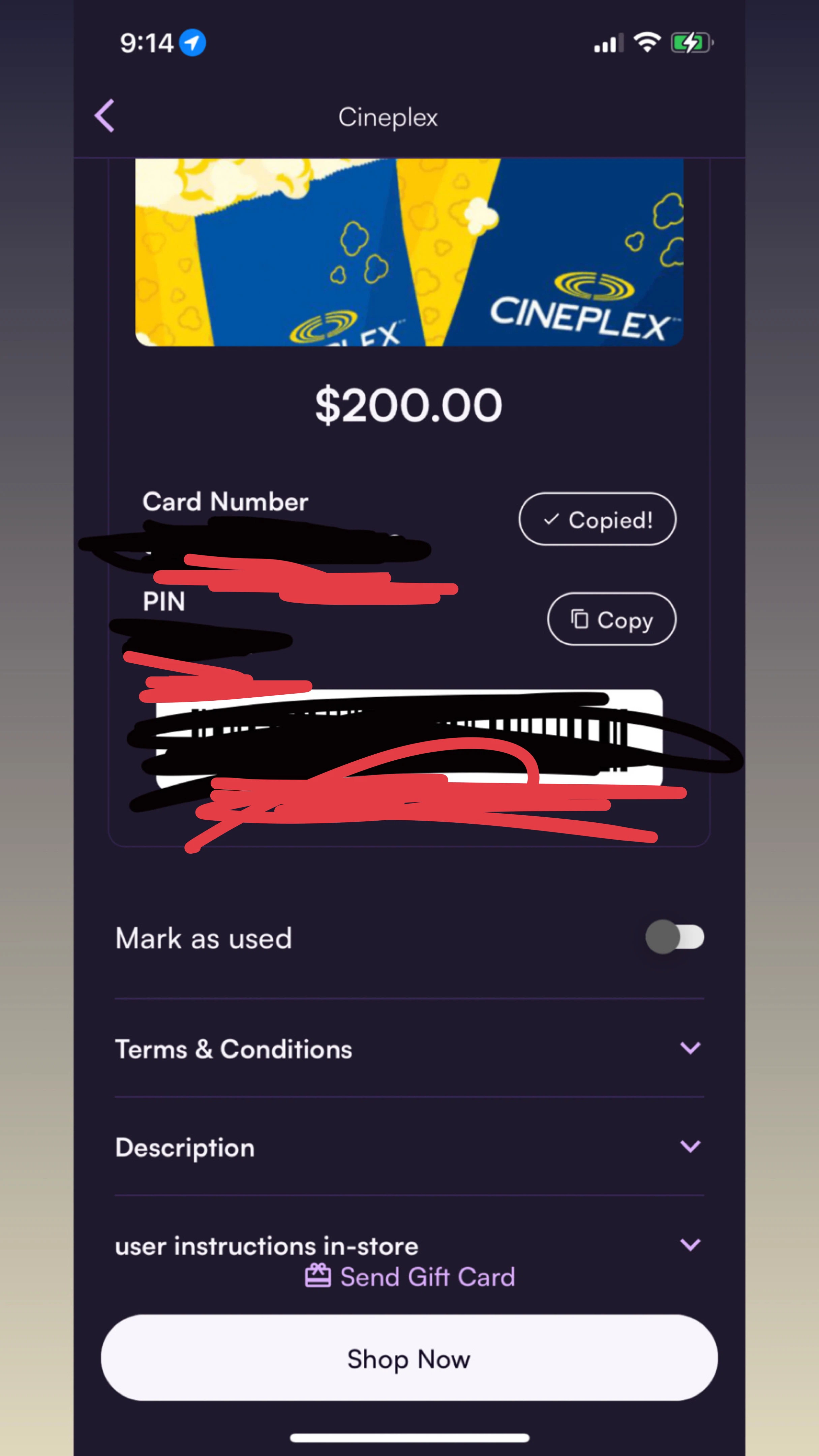 $200 Cineplex Giftcard