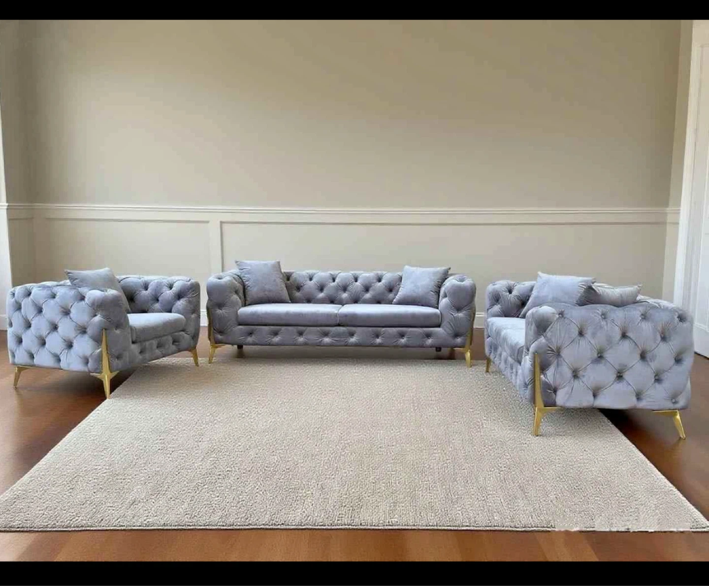 Grey Velvet Chesterfield Sofa Set
