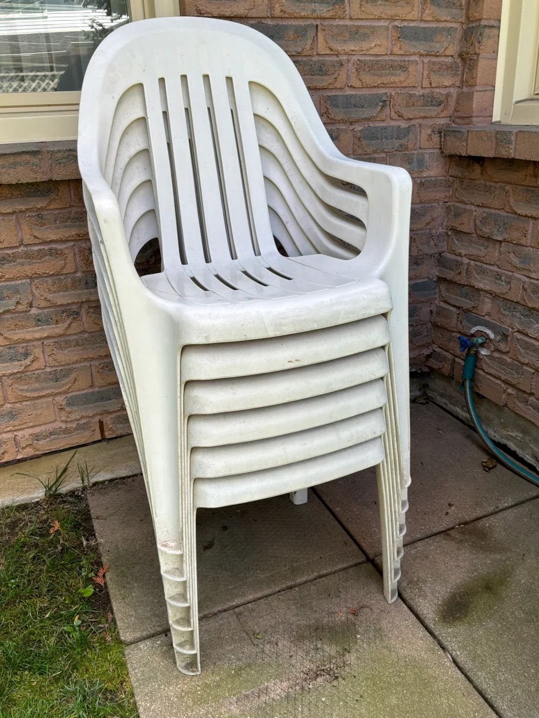 Stackable White Plastic highback Patio Chairs (Set of 6)