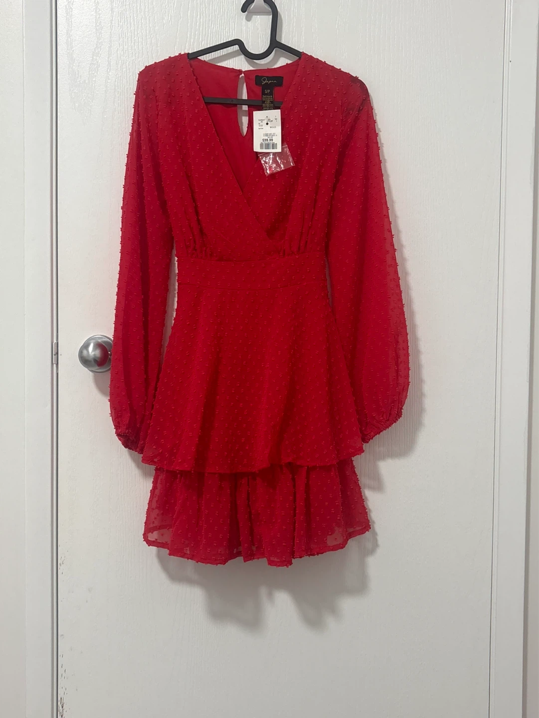 Chic Red Textured Ruffle Mini Dress