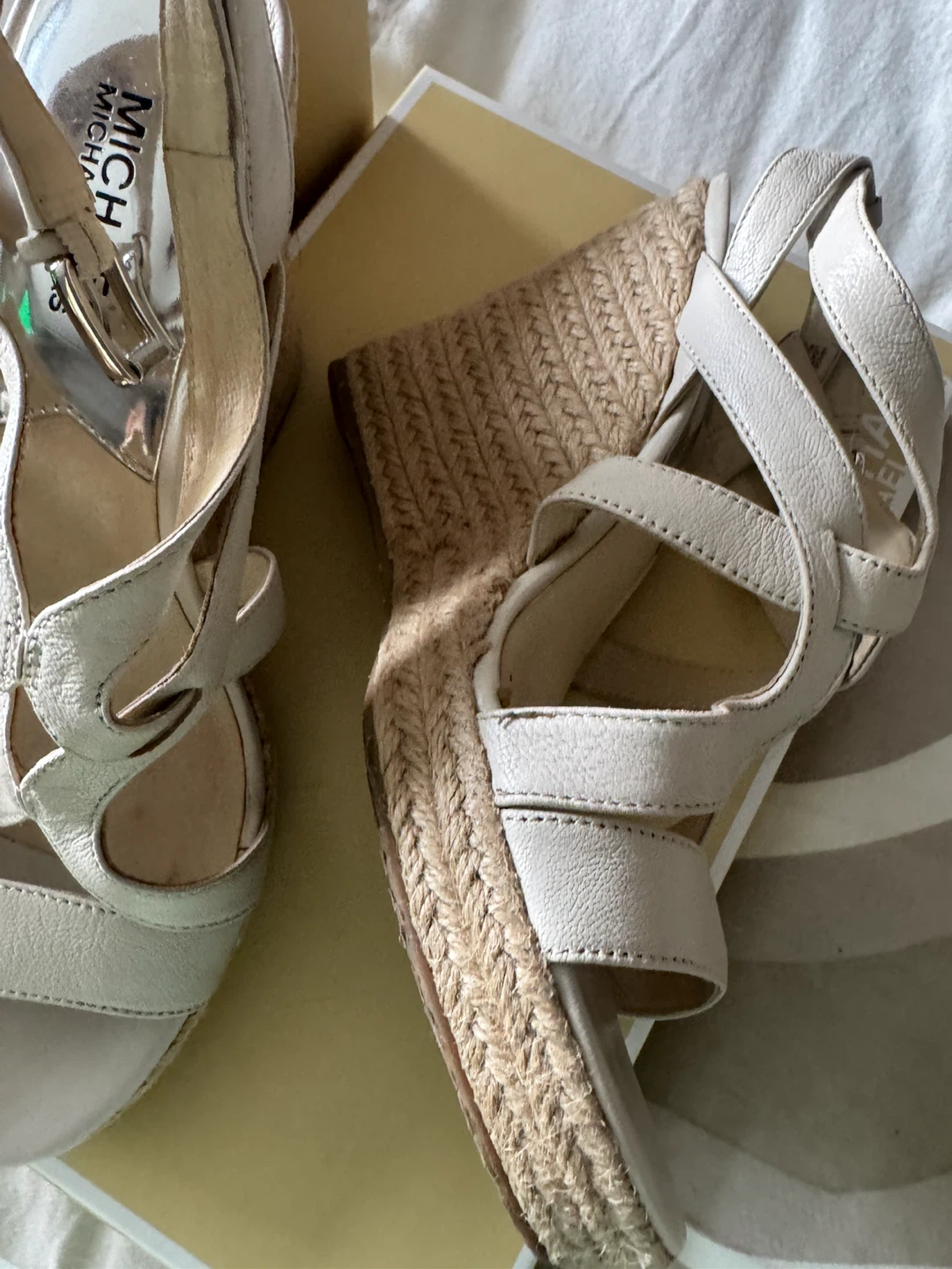 Michael Kors White Leather Wedge Sandals