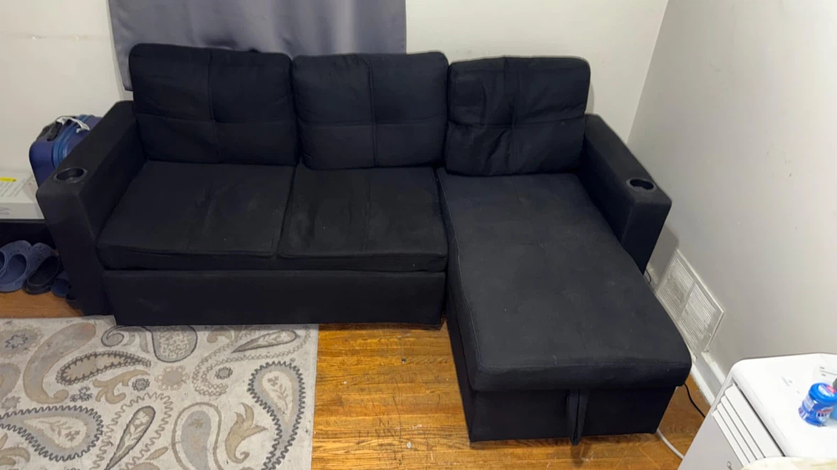Black Sectional Sofa Couch with Chaise - photo 2