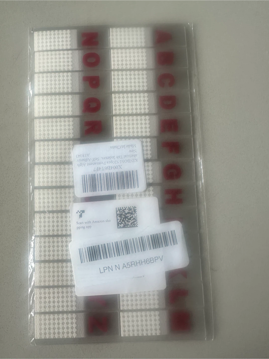 Package of Lettered book sticky tabs