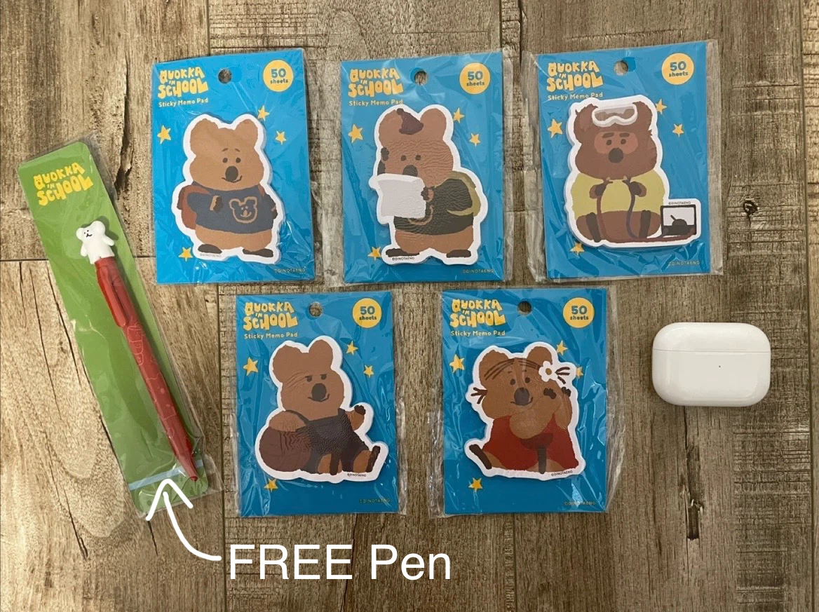 BRAND NEW 🥕 DINOTAENG QUOKKA IN SCHOOL STICKY NOTES & 🆓 PEN - photo 2