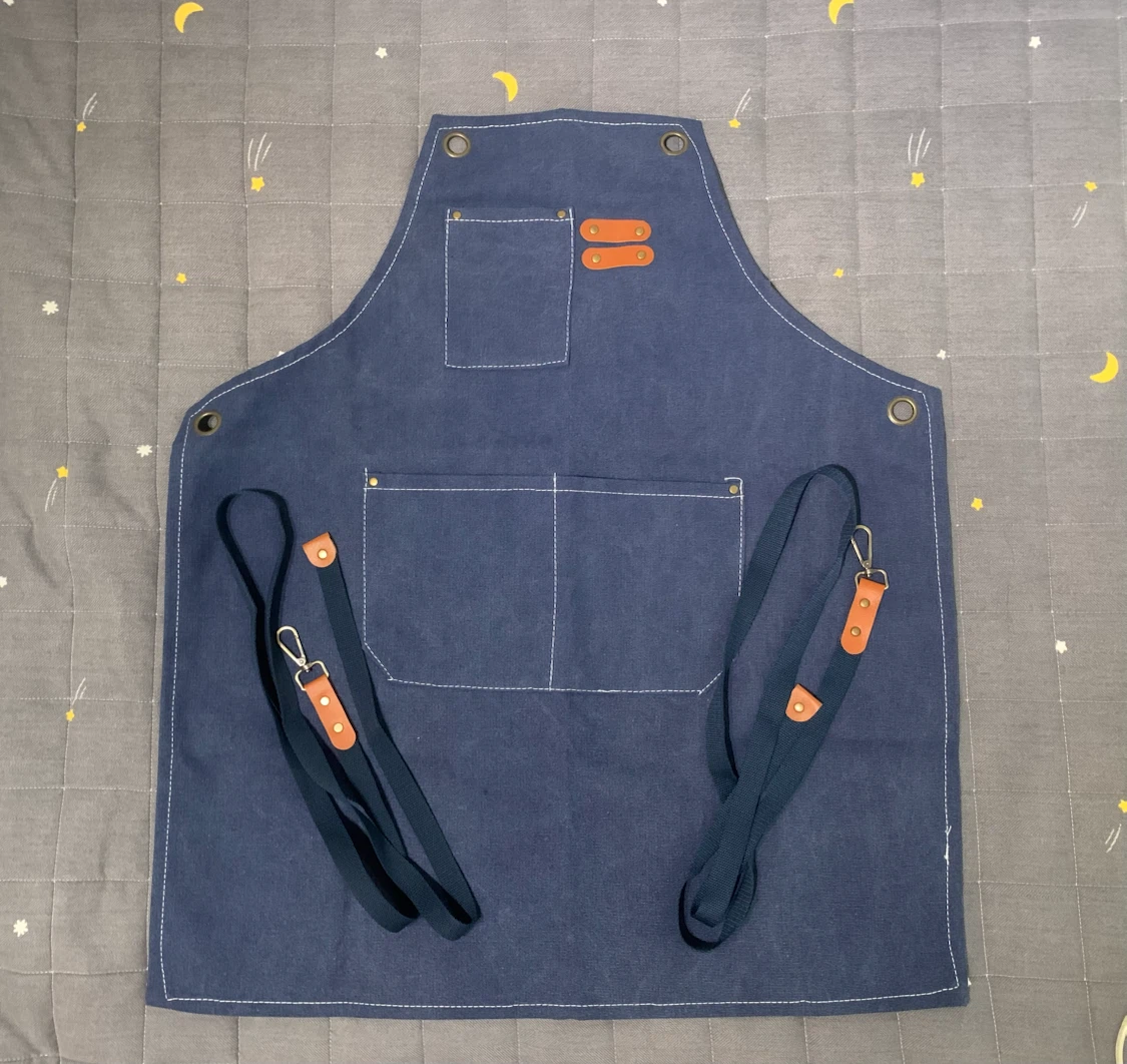 Blue Denim Apron with Pockets