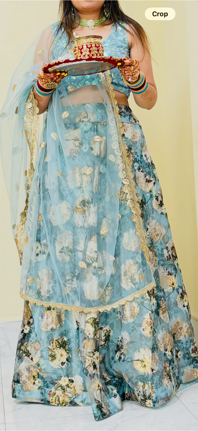 Blue floral print lehenga choli and dupatta
