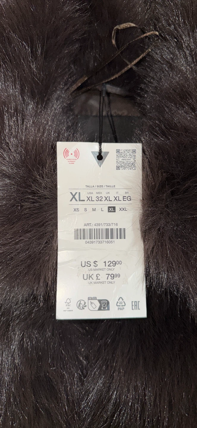 Zara Faux Fur Cropped Jacket Brown XL - photo 2