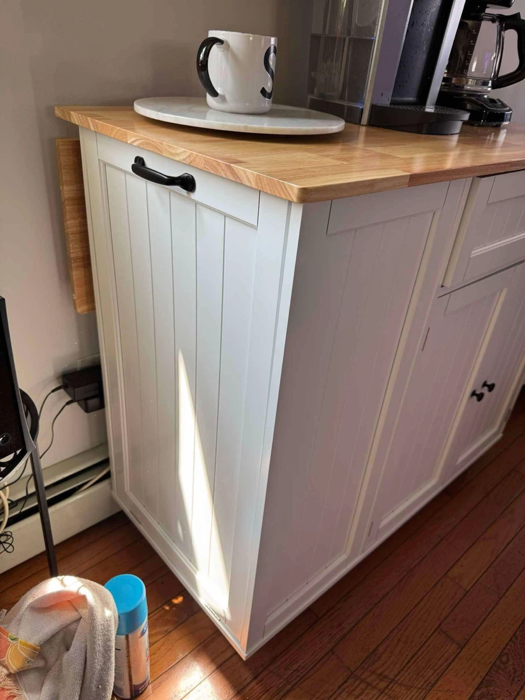 White Kitchen Island Cart with Trash Storage and Knife Holder - photo 2