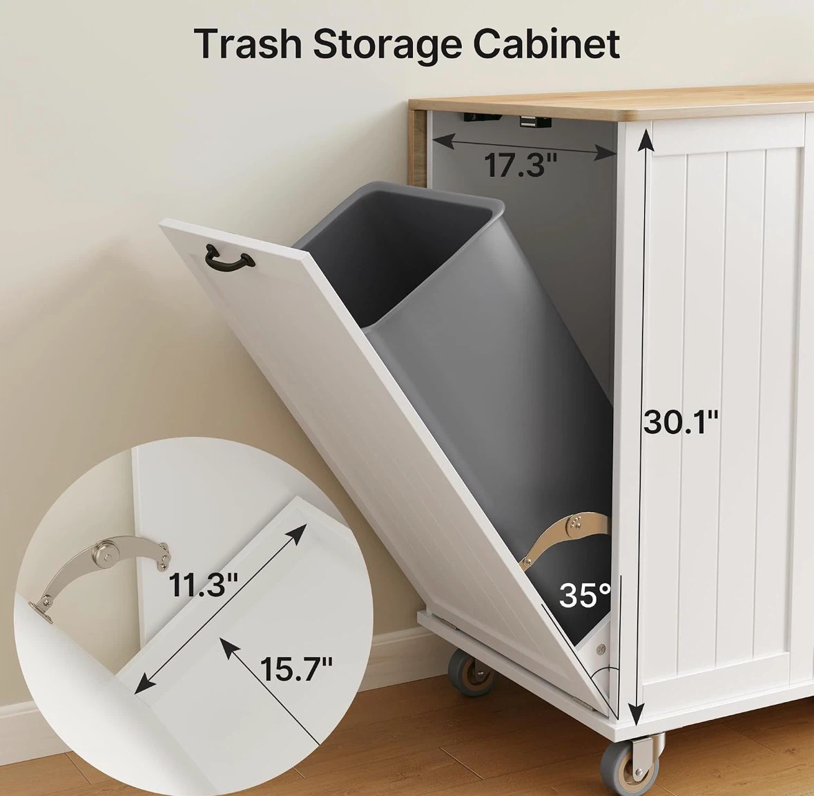 White Kitchen Island Cart with Trash Storage and Knife Holder - photo 4