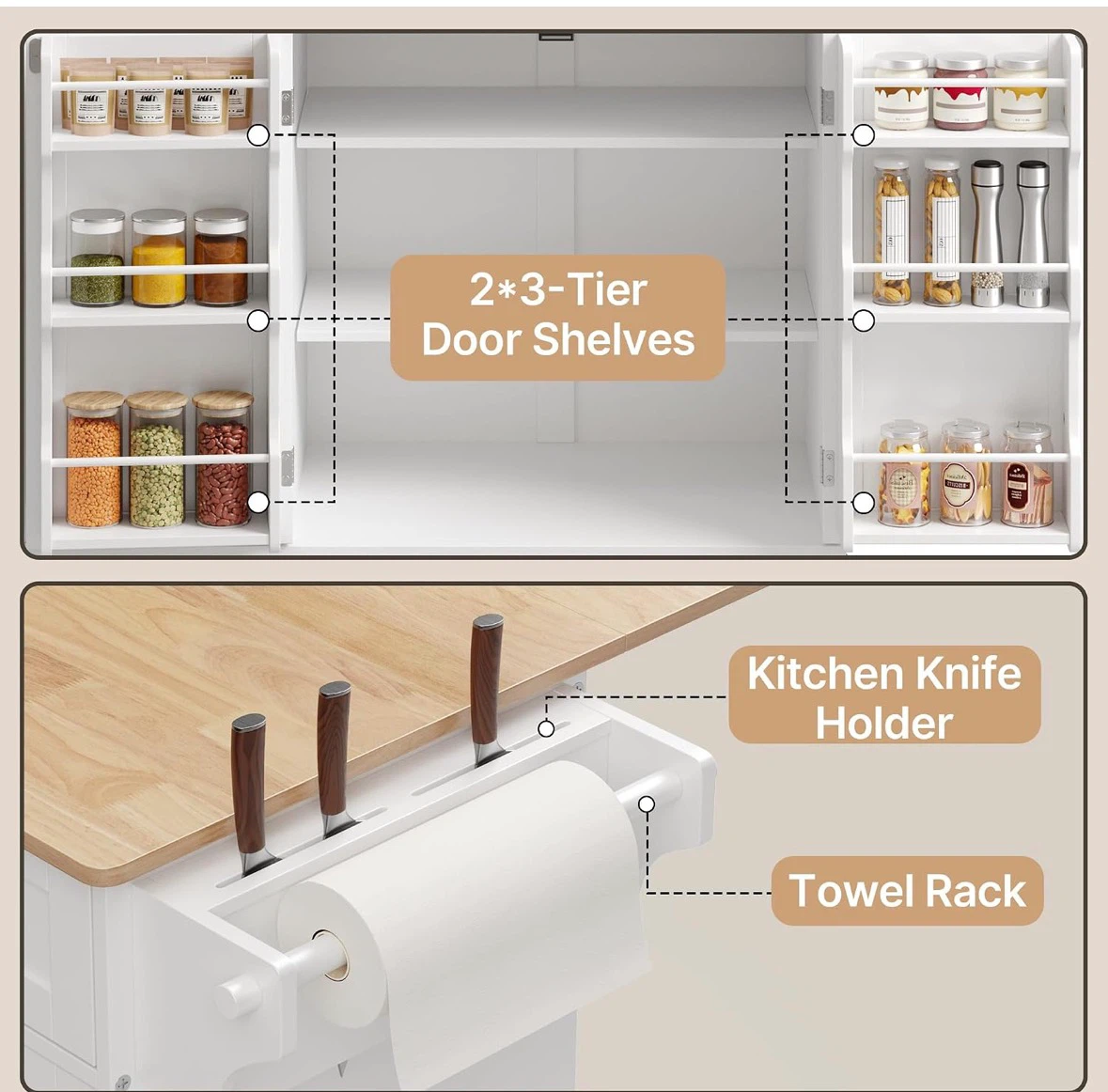 White Kitchen Island Cart with Trash Storage and Knife Holder - photo 5
