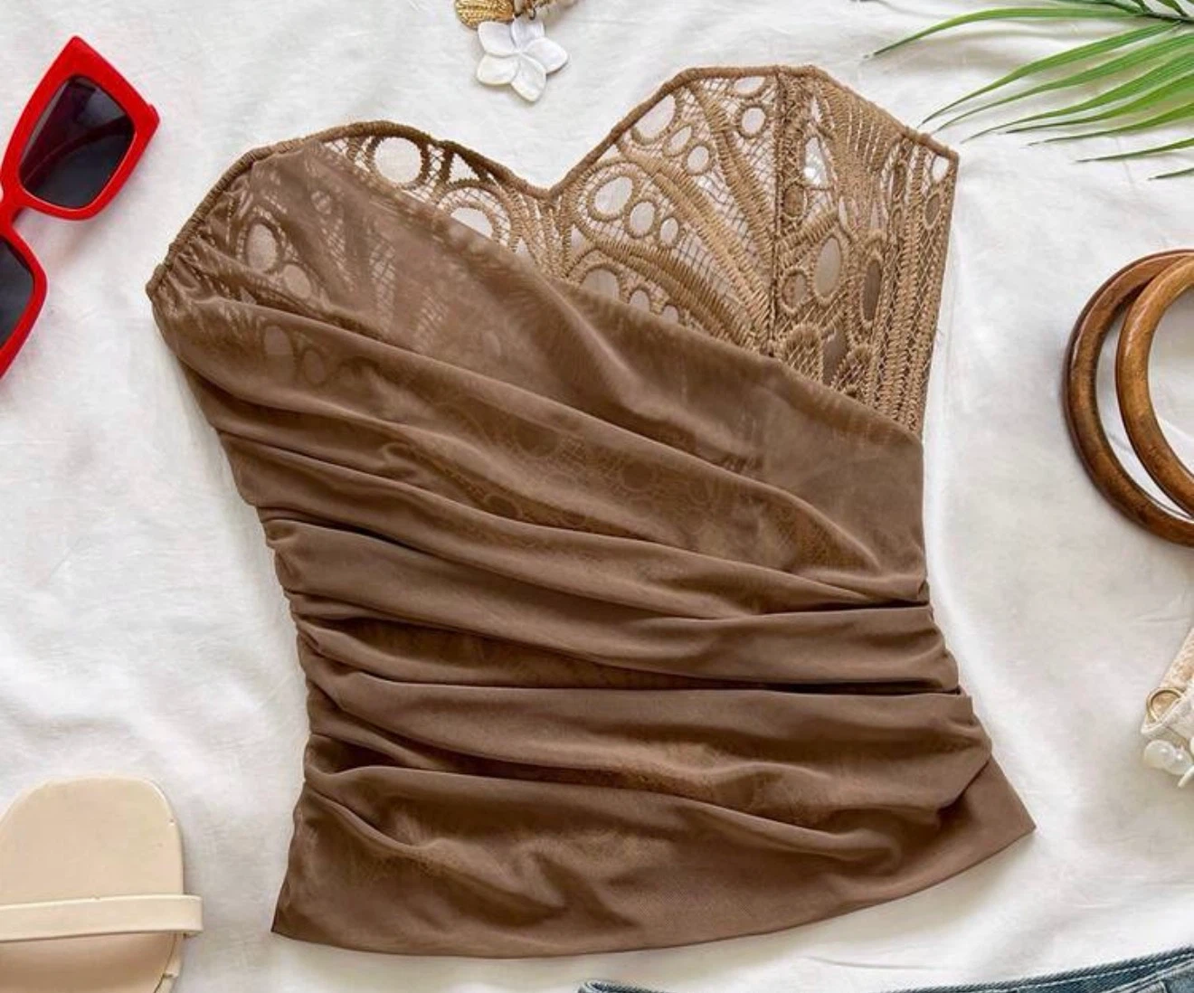 Never worn strapless brown top