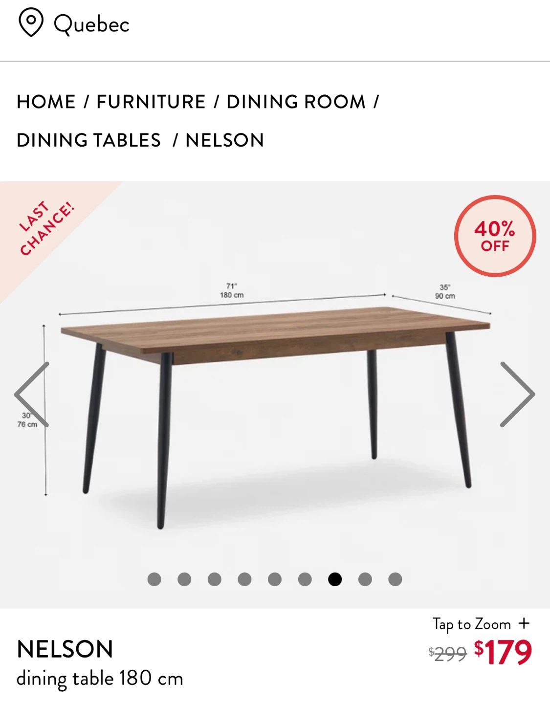 Nelson Dining Table 180 cm