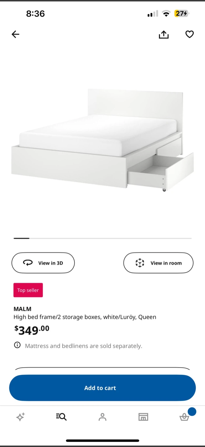 IKEA MALM Queen Bed Frame with 4 Storage Boxes - White - photo 5