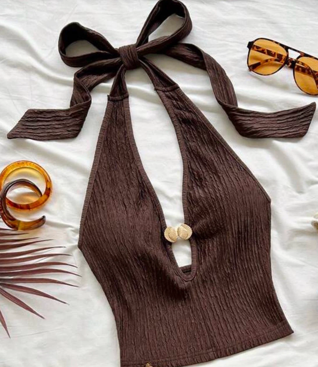 Brown Textured Halter Top