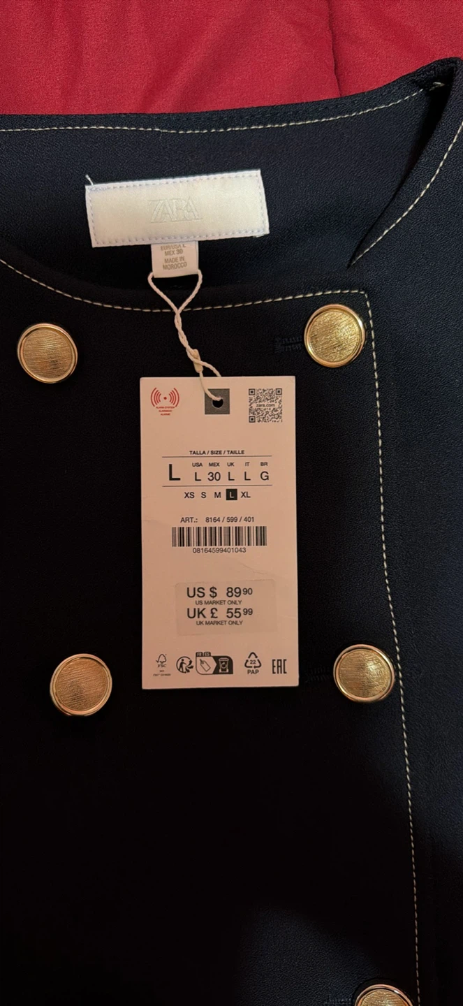 Never worn! Zara Navy Cropped Jacket with Gold Buttons - Size L - photo 2