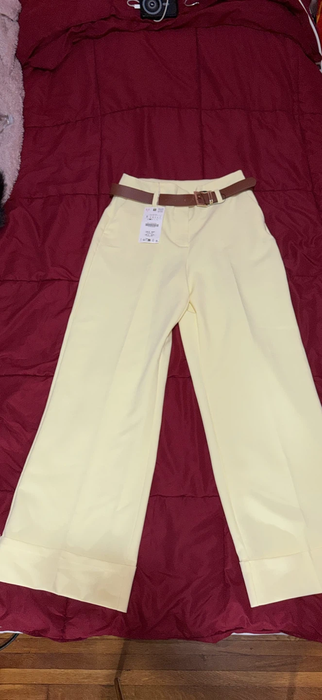 Never worn! Zara Wide Leg Pants with Belt - Yellow