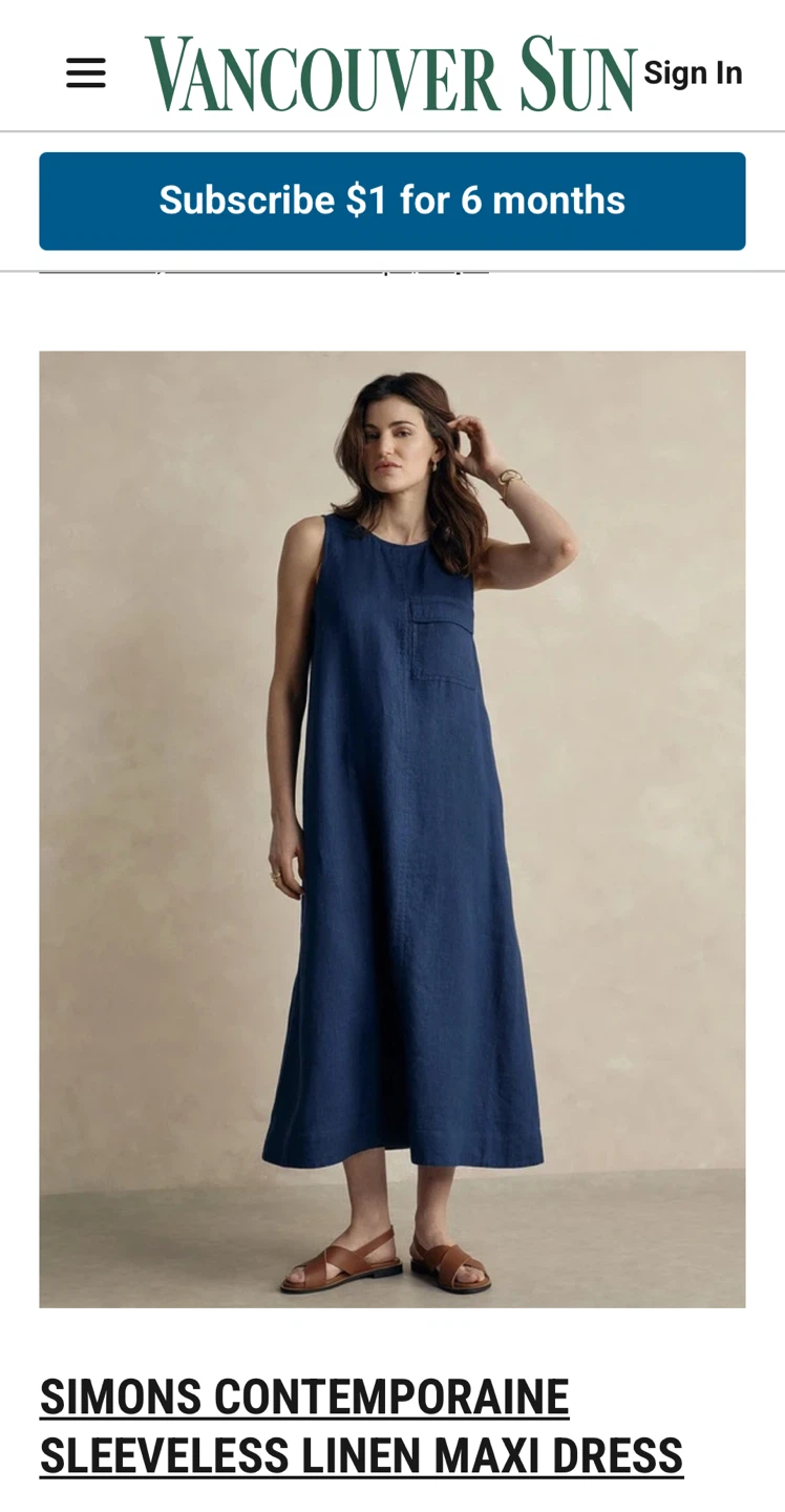 BNWT Simon’s Contemporaine Indigo Blue Linen Midi Dress - Size M