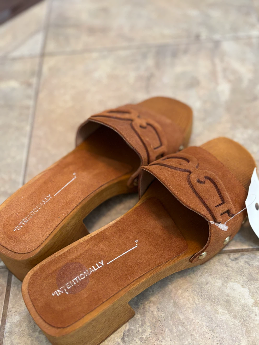 Brown Suede Slide Sandals
