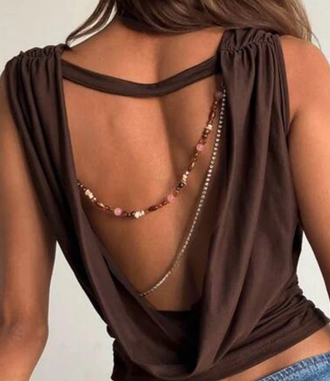 Brown low back beaded tank