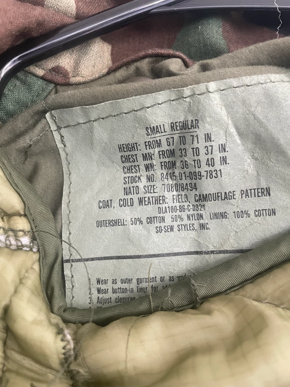 US Military Cold Weather Field Jacket Small Regular Camo - photo 2