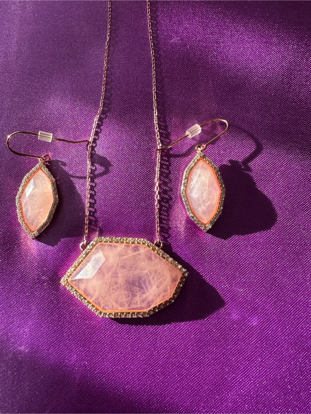 Rose Quartz 925 Sterling Silver Necklace & Earring Set
