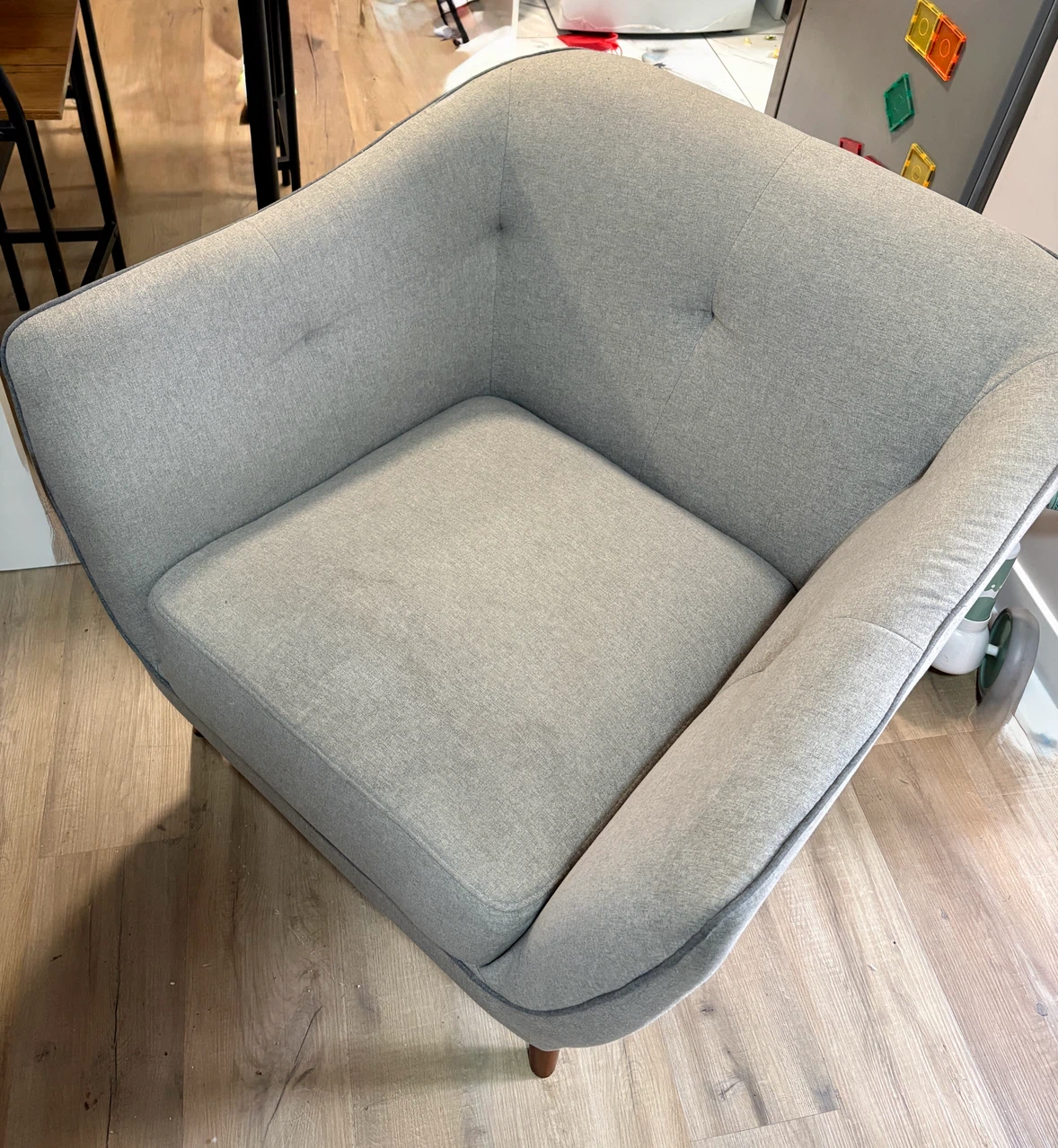 Grey Armchair with Wooden Legs