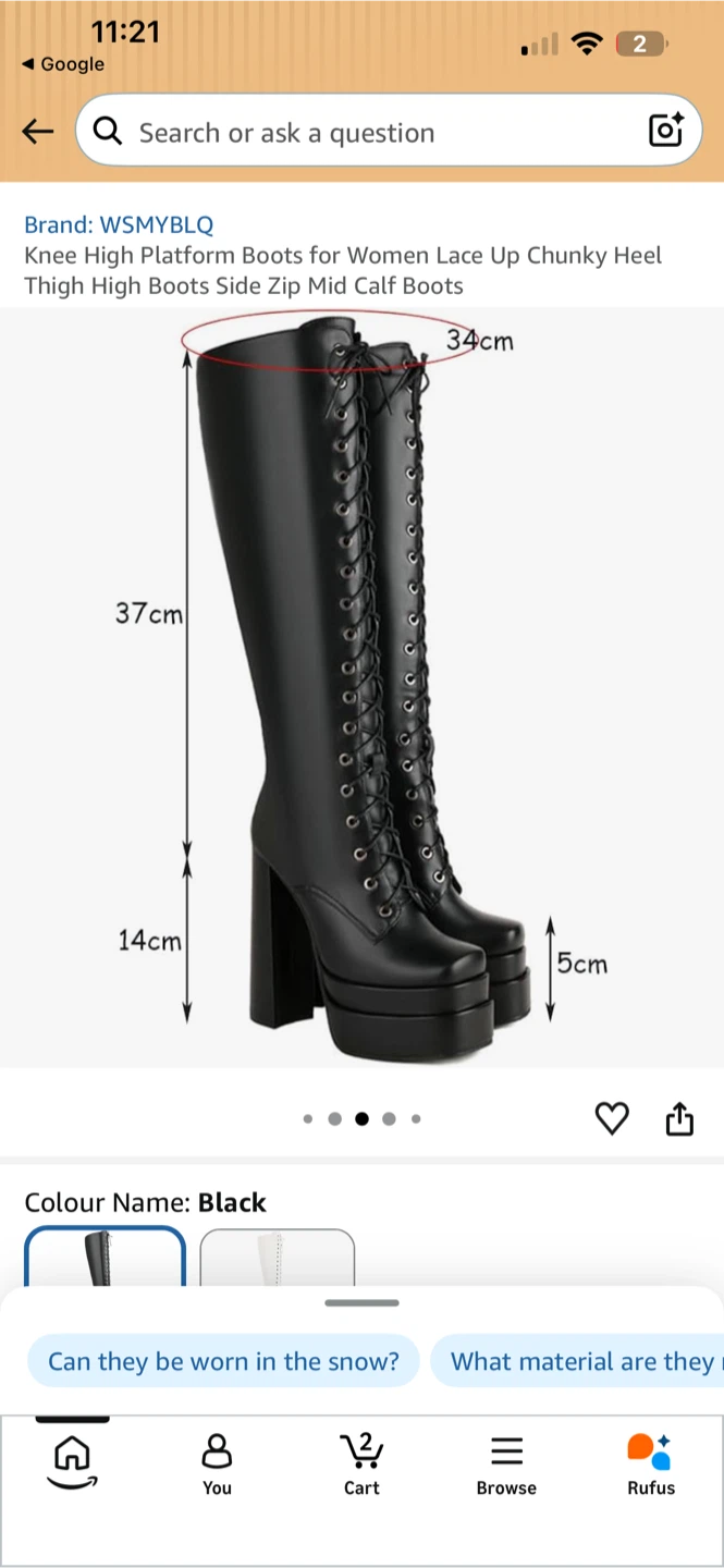 WSMYBLQ Women's Black Knee High Platform Boots Size 35