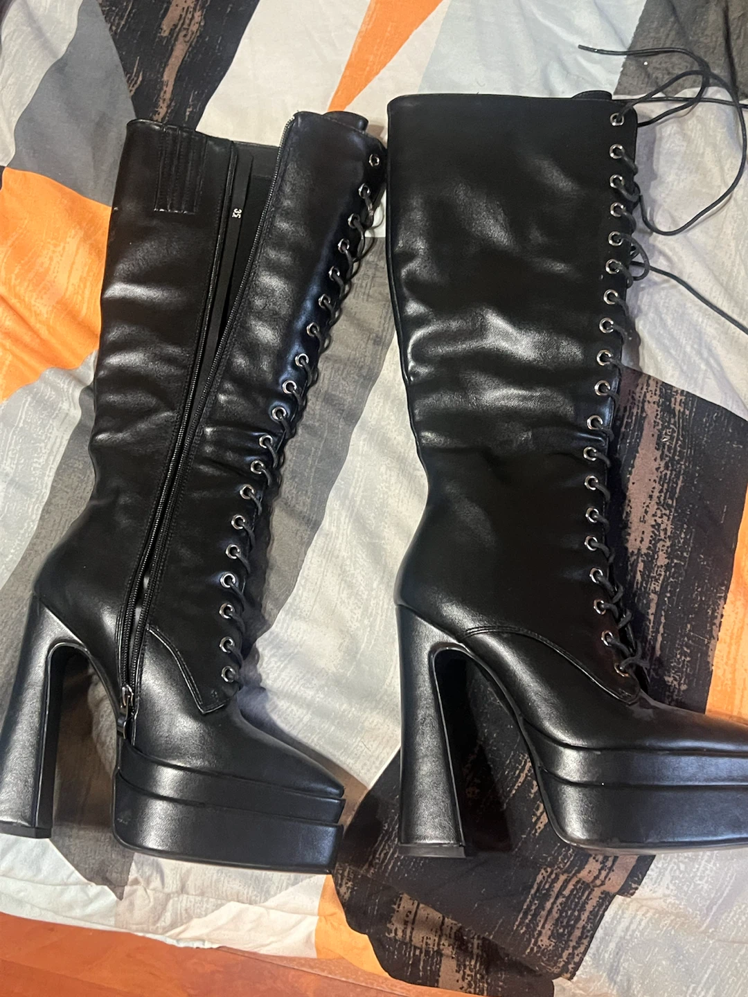 WSMYBLQ Women's Black Knee High Platform Boots Size 35 - photo 3