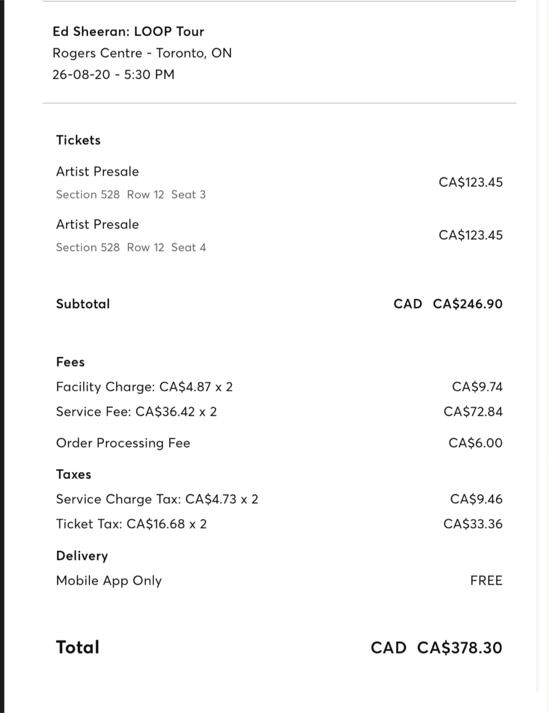 Ed Sheeran Two Tickets for 378 - photo 2