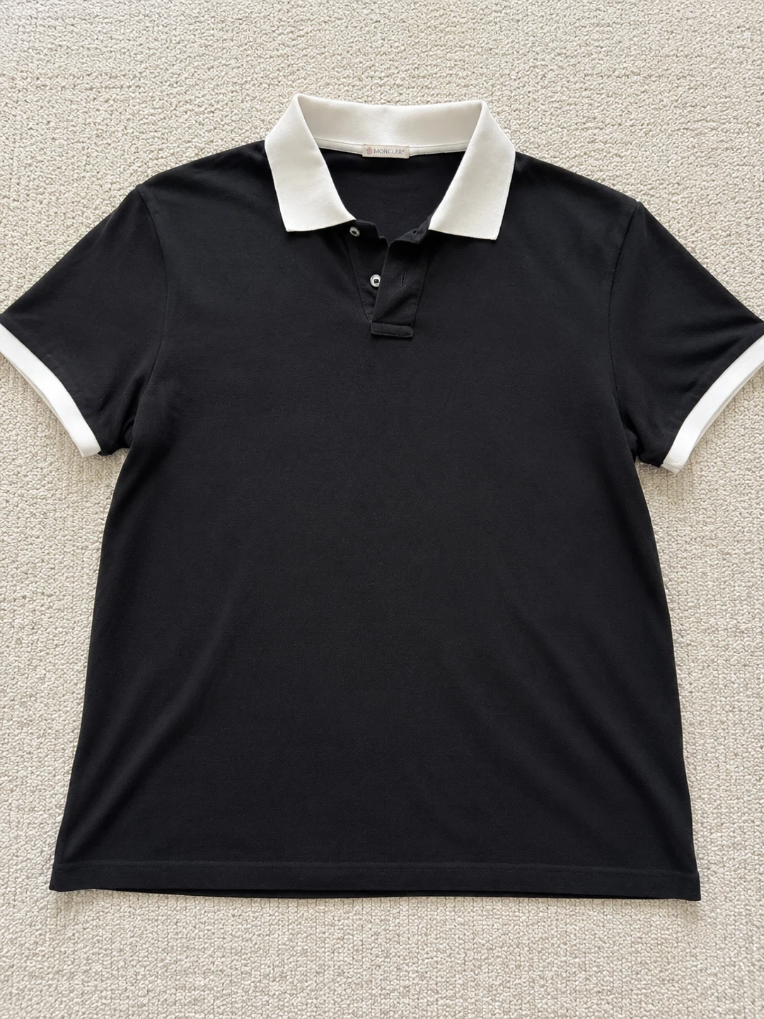 Moncler Black Polo Shirt with White Collar and Cuffs