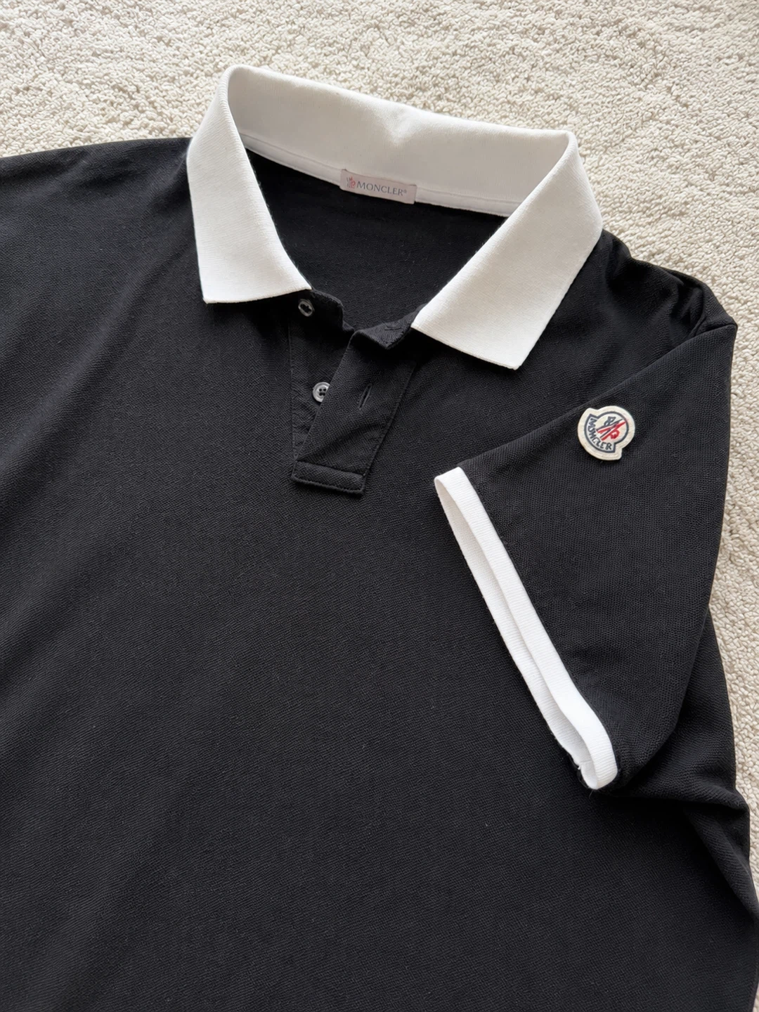 Moncler Black Polo Shirt with White Collar and Cuffs - photo 2
