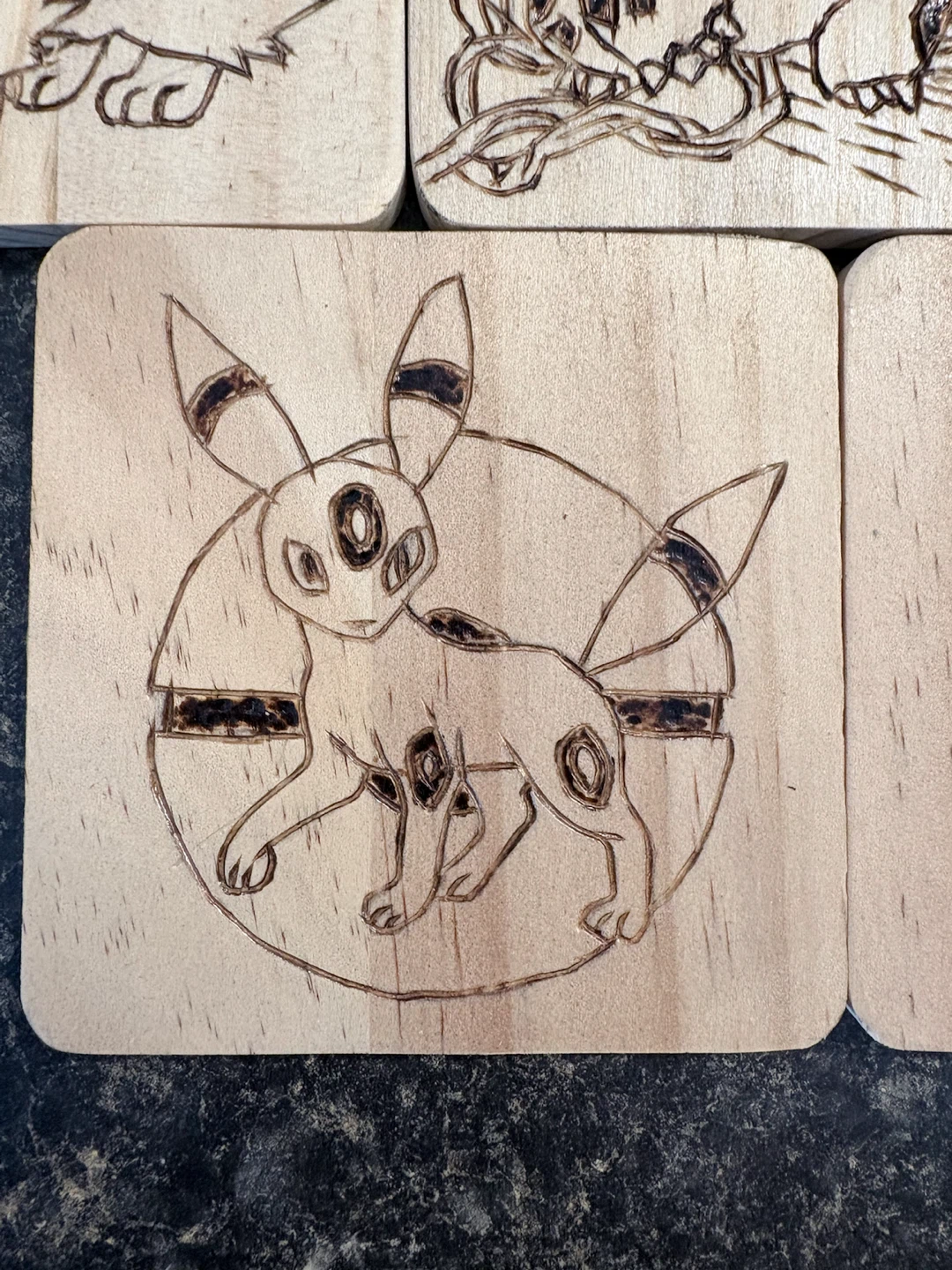 Wood-Burned by hand Pokemon coasters - photo 5