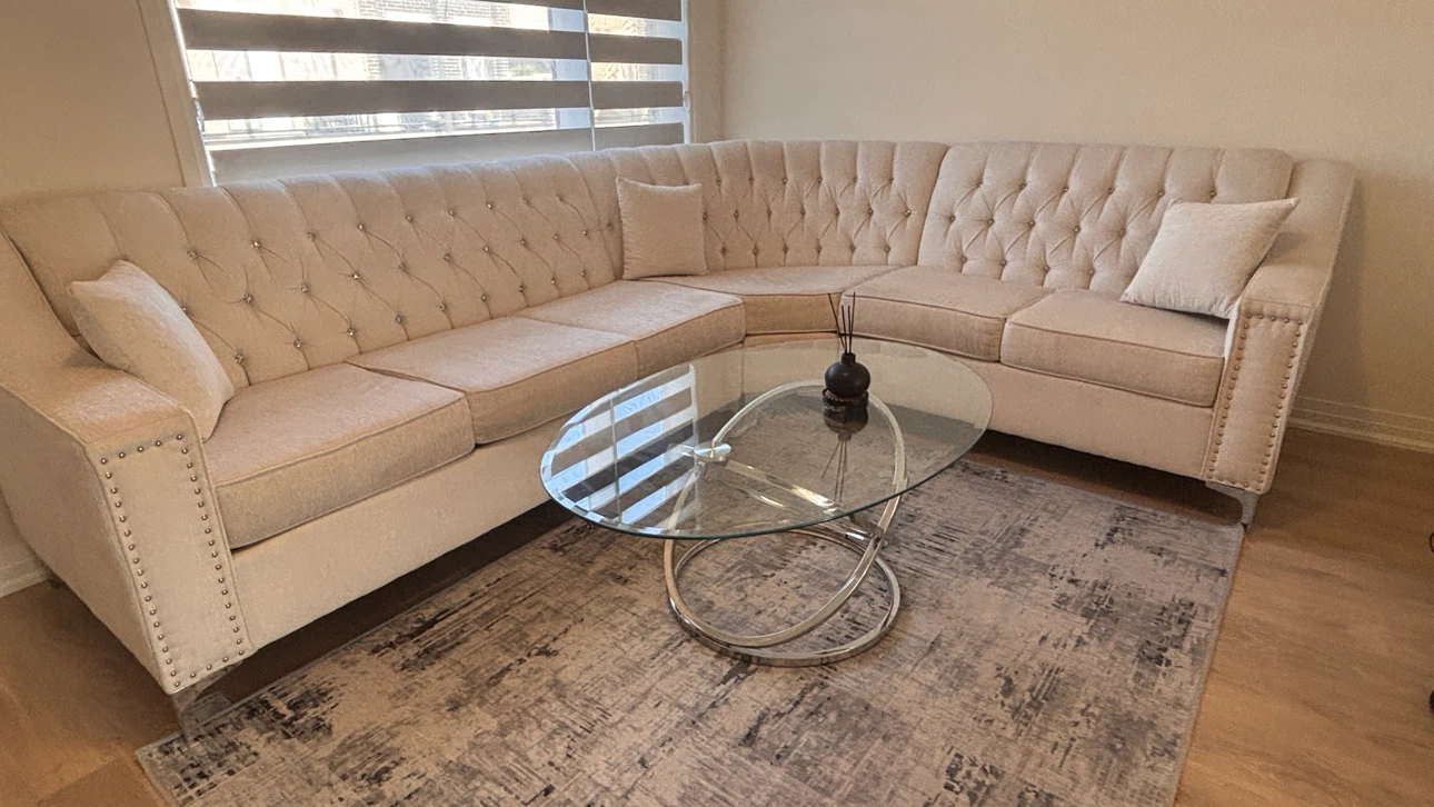 Sectional Sofa with Crystal Tufting and coffee table - photo 4