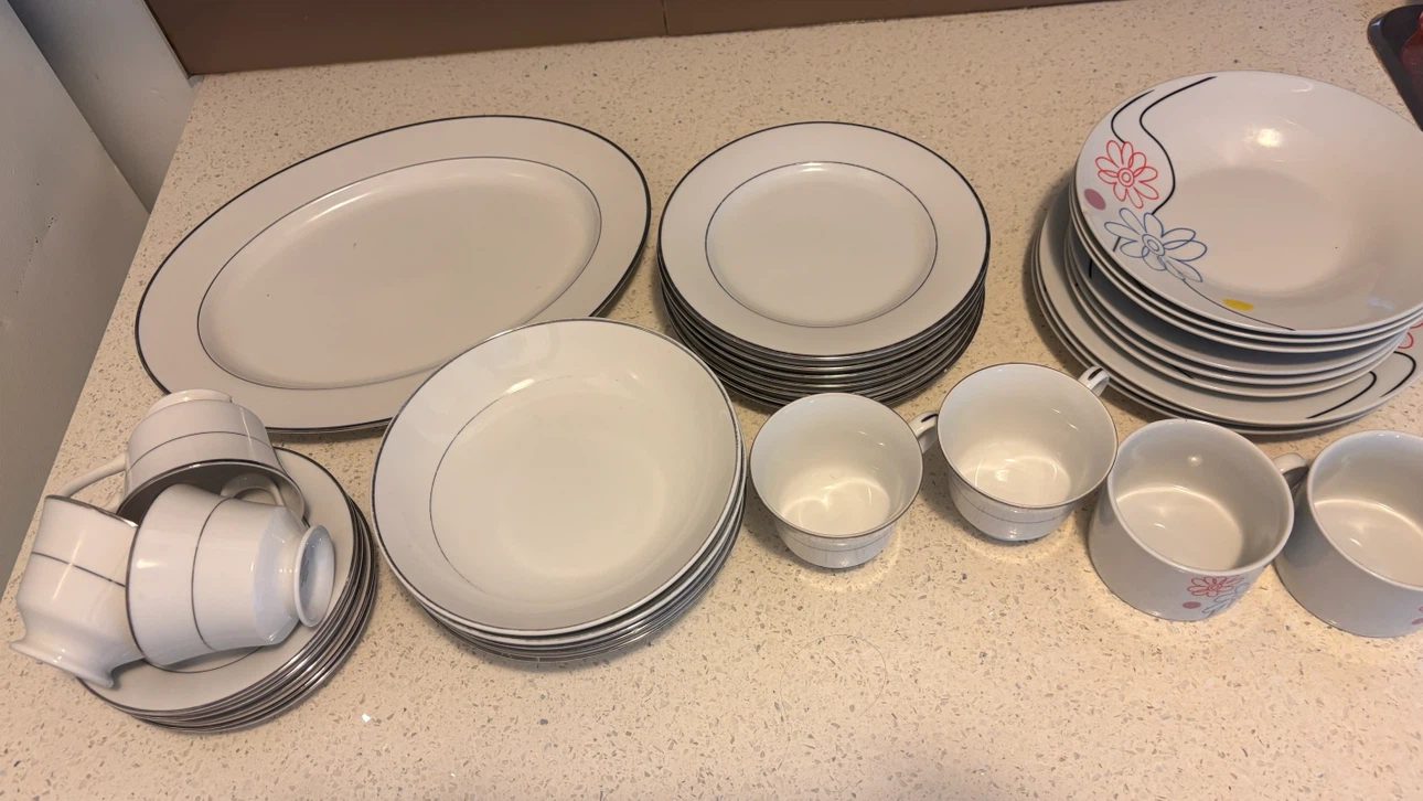 Dinnerware Set - White with Silver and Floral Accents - photo 3