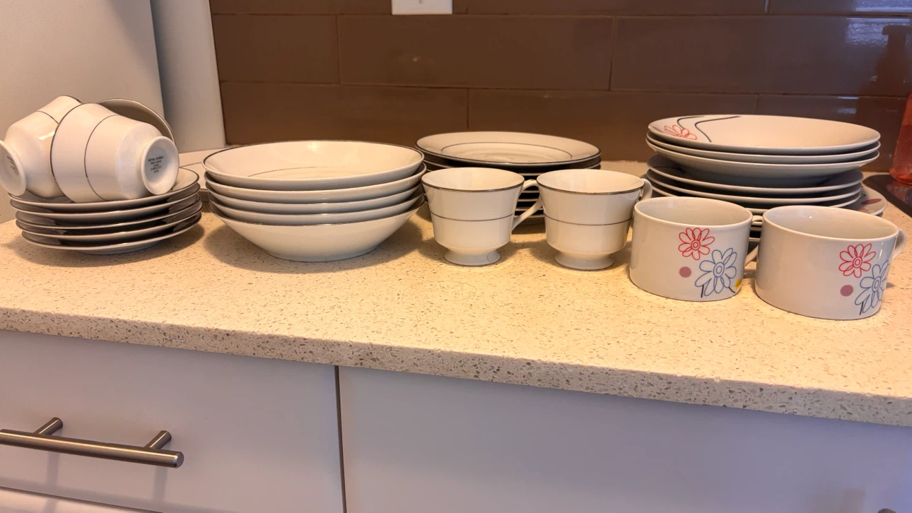 Dinnerware Set - White with Silver and Floral Accents - photo 4