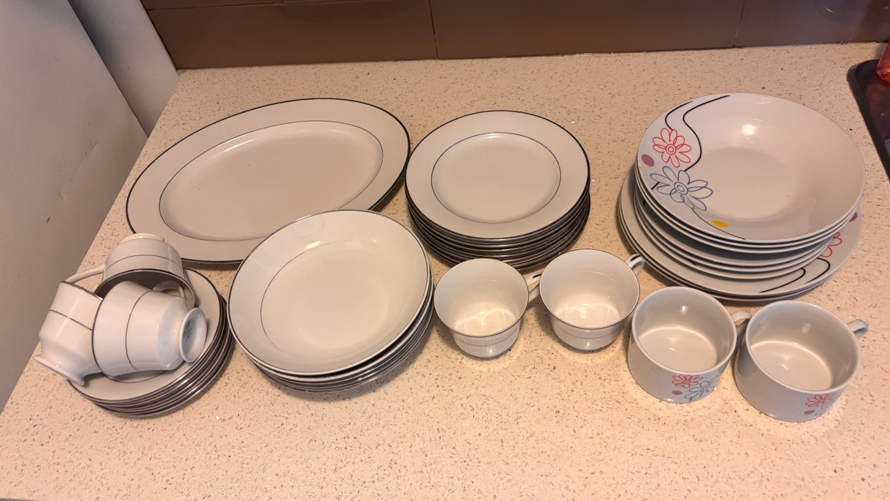 Dinnerware Set - White with Silver and Floral Accents - photo 5