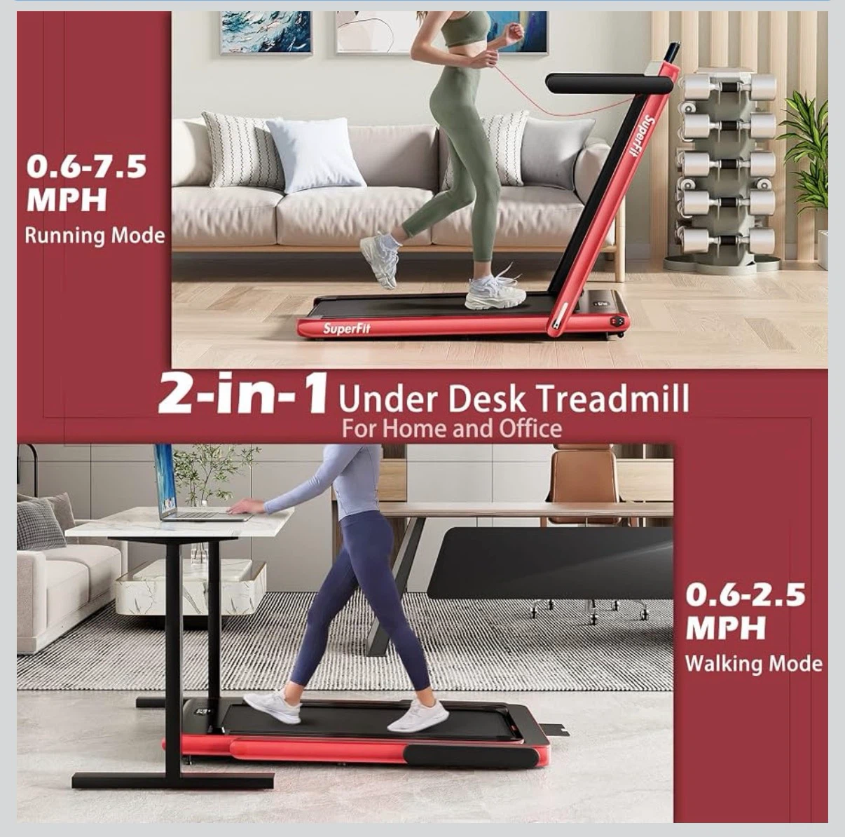 SuperFit 2-in-1 Under Desk Treadmill